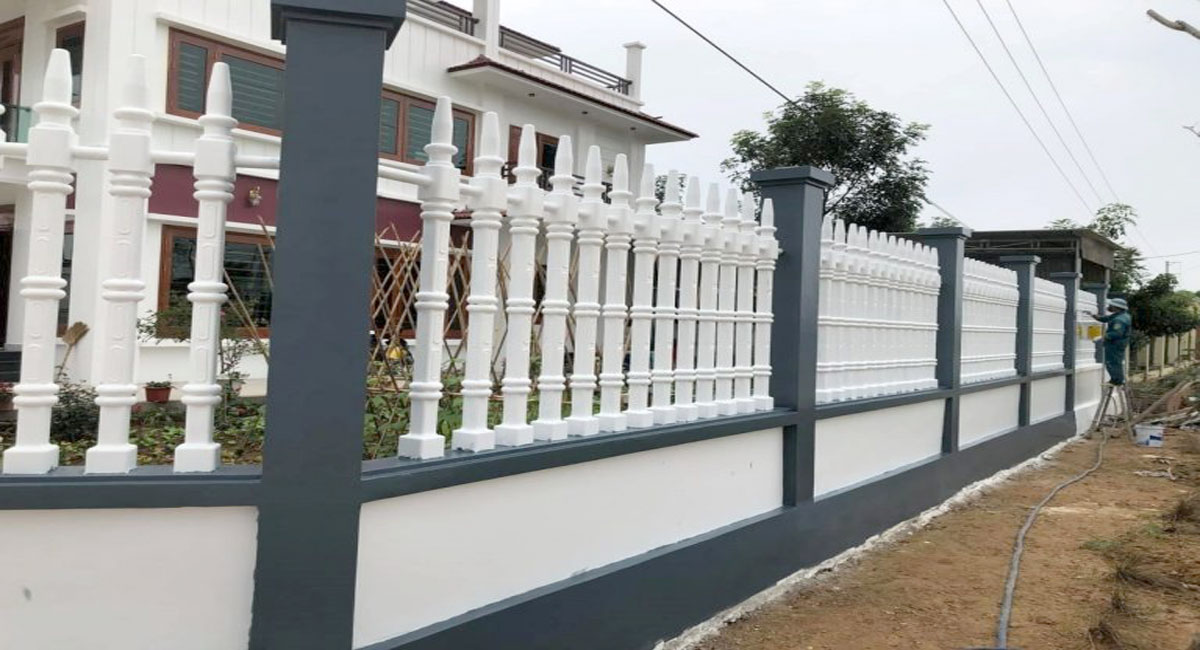 Màu sơn hàng rào bê tông màu ghi kết hợp trắng